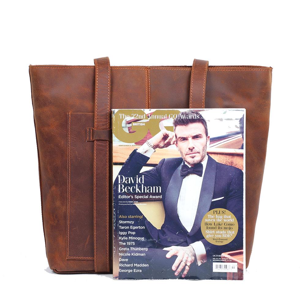 Coffee Leather Tote Bag | AURORA - Image 10