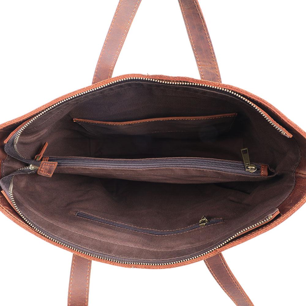 Coffee Leather Tote Bag | AURORA - Image 11