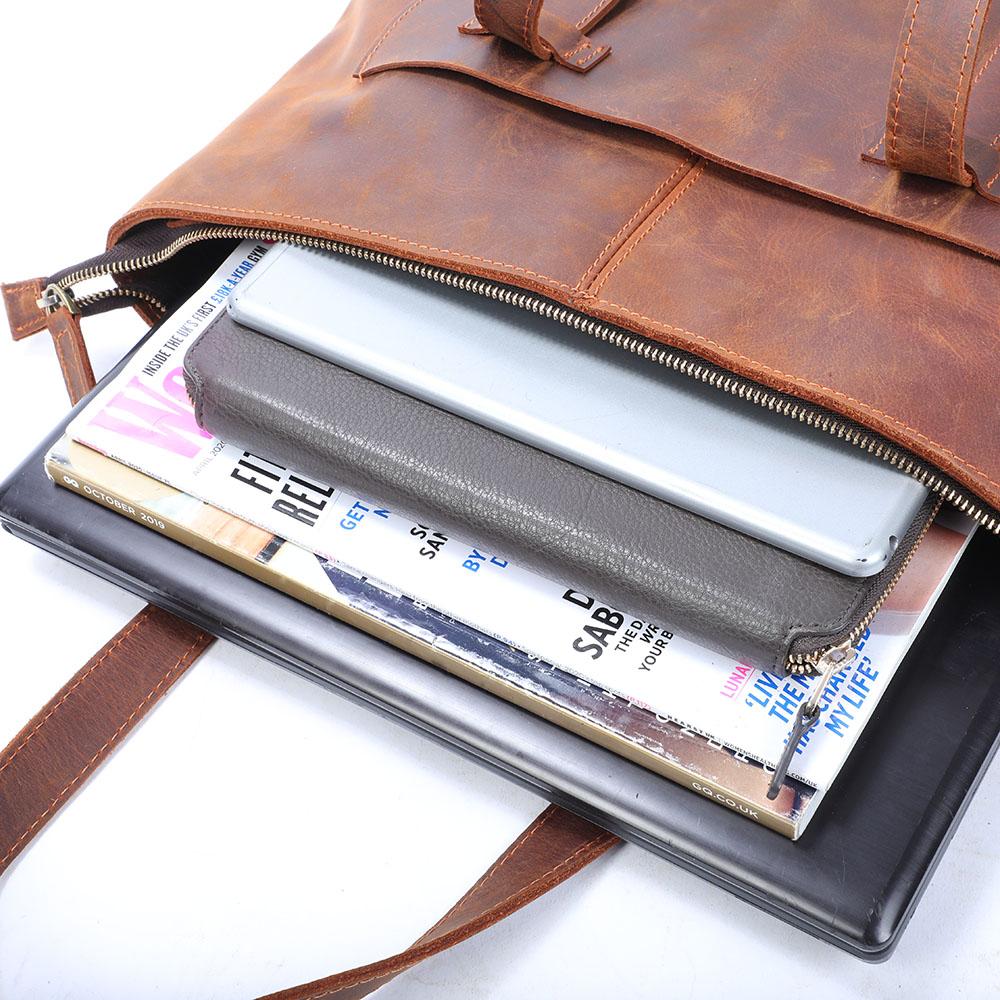 Coffee Leather Tote Bag | AURORA - Image 12