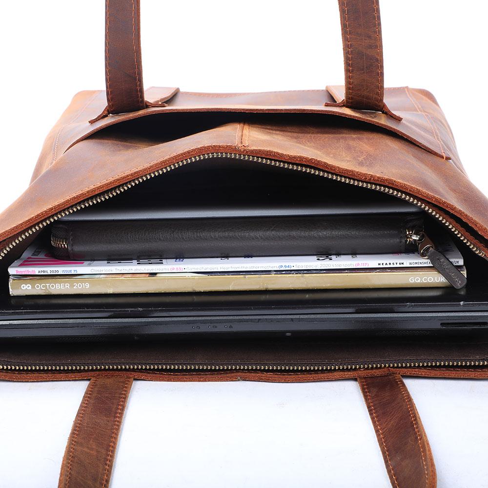 Coffee Leather Tote Bag | AURORA - Image 13