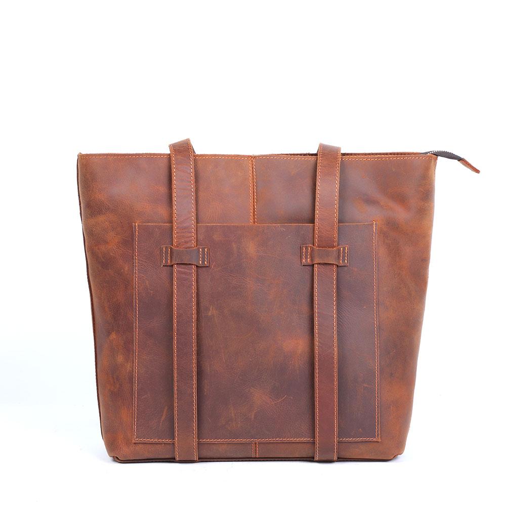 Coffee Leather Tote Bag | AURORA - Image 3