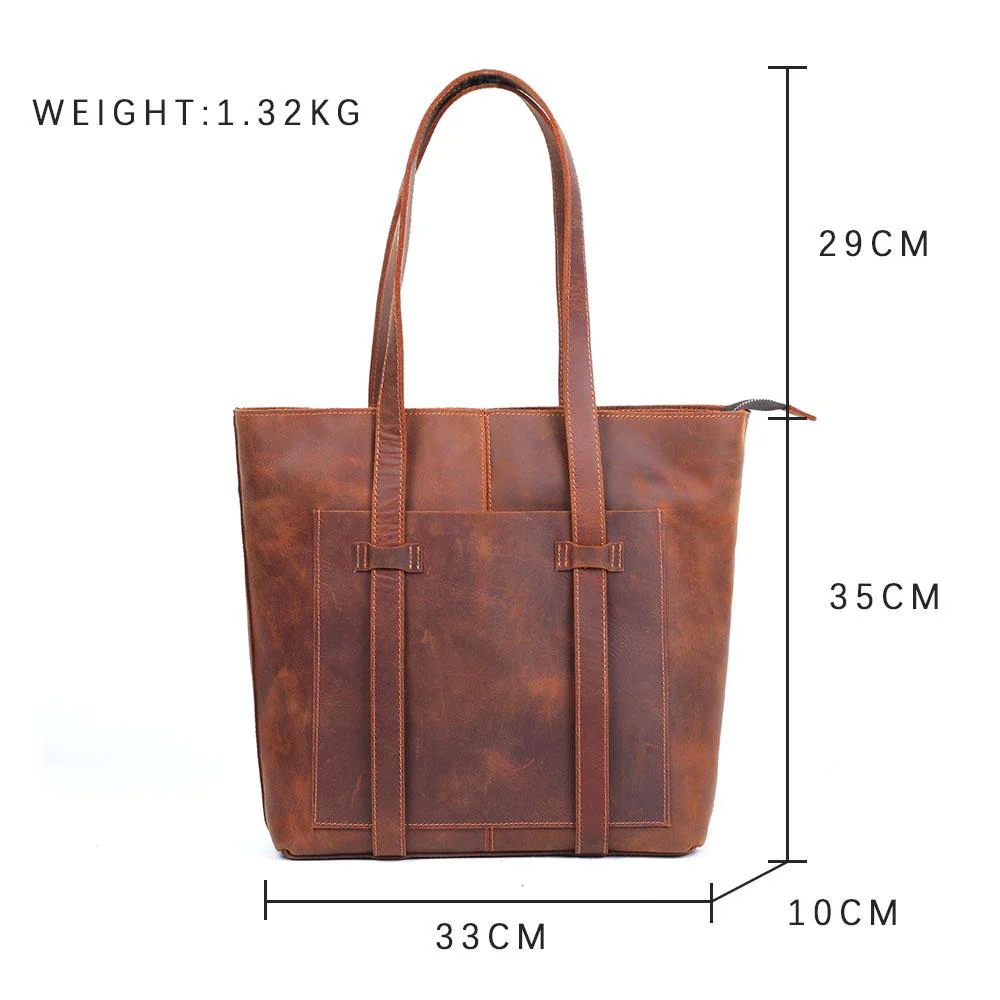 Coffee Leather Tote Bag | AURORA - Image 4