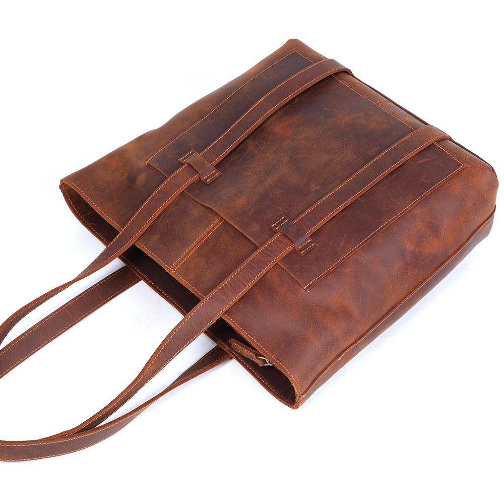 Coffee Leather Tote Bag | AURORA - Image 6