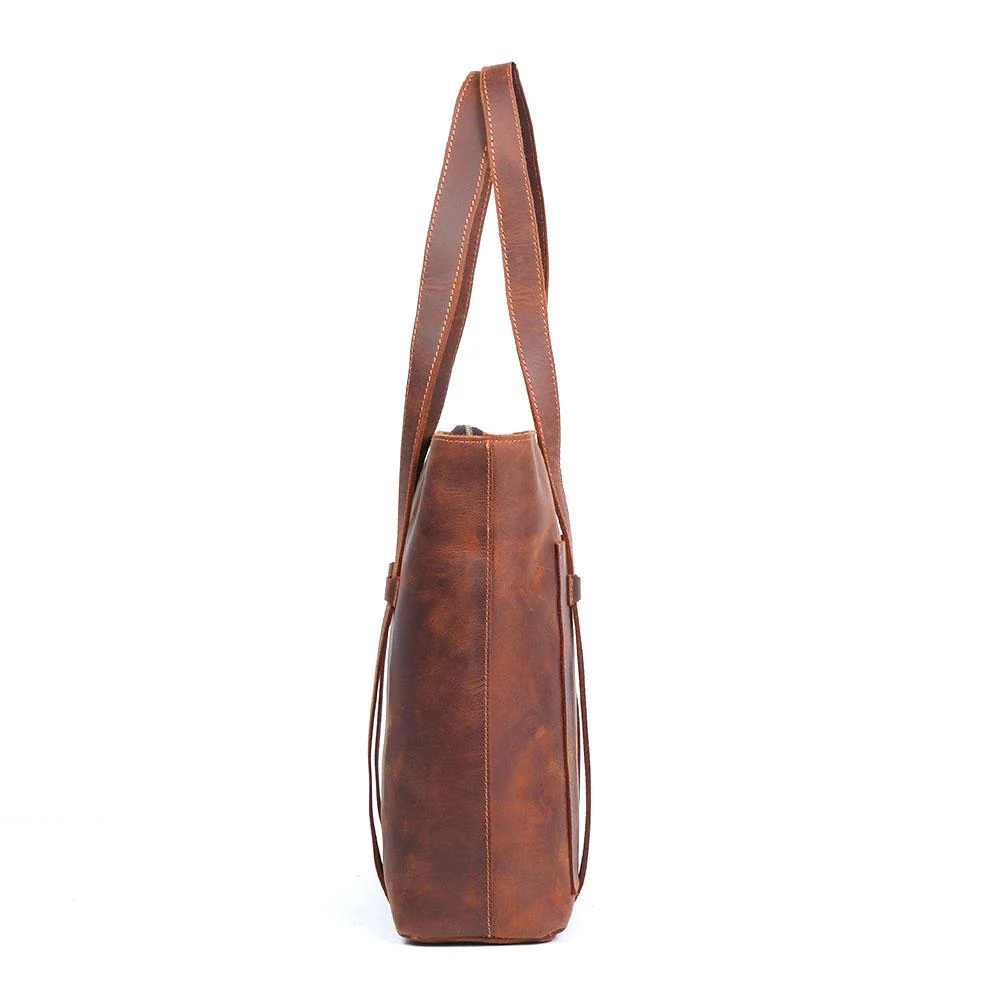 Coffee Leather Tote Bag | AURORA - Image 7