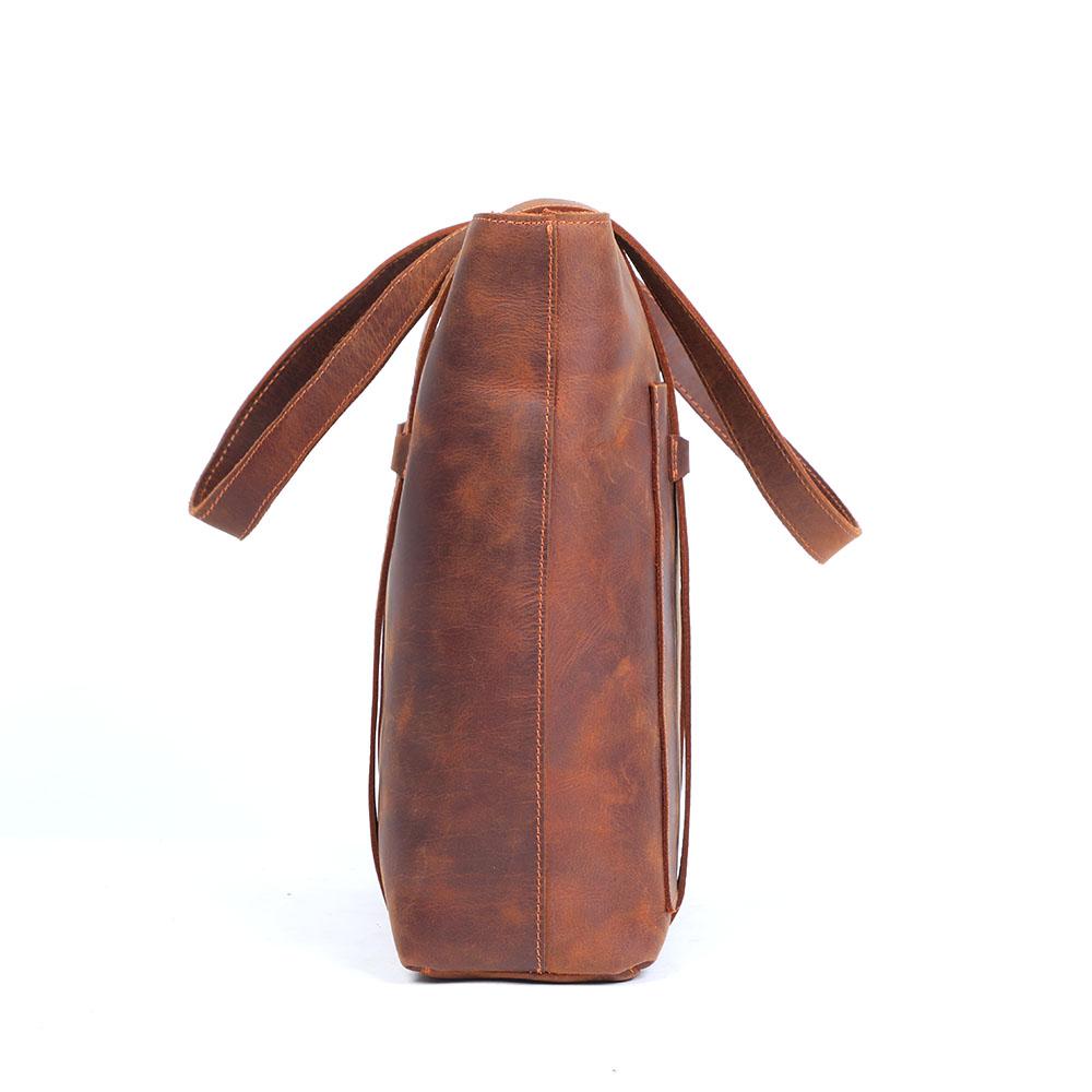 Coffee Leather Tote Bag | AURORA - Image 8
